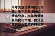 半年流量增长与优化策略,半年流量增长优化策略分享,半年流量增长与优化策略,提升流量的源头和提升转化率的方法 半年流量增长与优化策略,半年流量增长优化策略分享,半年流量增长与优化策略,提升流量的源头和提升转化率的方法