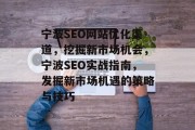 宁波SEO网站优化渠道,挖掘新市场机会,宁波SEO实战指南,发掘新市场机遇的策略与技巧 宁波SEO网站优化渠道,挖掘新市场机会,宁波SEO实战指南,发掘新市场机遇的策略与技巧