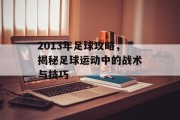 2013年足球攻略，揭秘足球运动中的战术与技巧