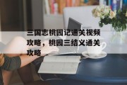三国志桃园记通关视频攻略,桃园三结义通关攻略