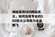 揭秘高效SEO网站优化,如何选择专业的SEO优化公司助力企业腾飞 揭秘高效SEO网站优化,如何选择专业的SEO优化公司助力企业腾飞