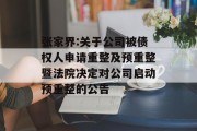 张家界:关于公司被债权人申请重整及预重整暨法院决定对公司启动预重整的公告 张家界:关于公司被债权人申请重整及预重整暨法院决定对公司启动预重整的公告