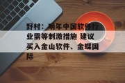 野村:明年中国软件行业需等刺激措施 建议买入金山软件、金蝶国际 野村:明年中国软件行业需等刺激措施 建议买入金山软件、金蝶国际