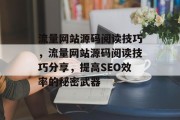 流量网站源码阅读技巧,流量网站源码阅读技巧分享,提高SEO效率的秘密武器 流量网站源码阅读技巧,流量网站源码阅读技巧分享,提高SEO效率的秘密武器