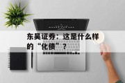 东吴证券：这是什么样的“化债”？