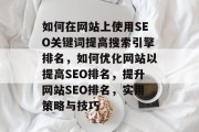 如何在网站上使用SEO关键词提高搜索引擎排名,如何优化网站以提高SEO排名,提升网站SEO排名,实用策略与技巧 如何在网站上使用SEO关键词提高搜索引擎排名,如何优化网站以提高SEO排名,提升网站SEO排名,实用策略与技巧