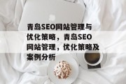 青岛SEO网站管理与优化策略,青岛SEO网站管理,优化策略及案例分析 青岛SEO网站管理与优化策略,青岛SEO网站管理,优化策略及案例分析