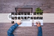 网站插件管理,提升网站性能与用户体验的秘诀 网站插件管理,提升网站性能与用户体验的秘诀
