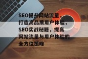 SEO提升网站流量,打造高品质用户体验,SEO实战秘籍,提高网站流量与用户体验的全方位策略