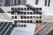 提升网站流量的关键策略,如何有效提高网站流量,策略和技巧分享,提升网站流量,策略与技巧分析 提升网站流量的关键策略,如何有效提高网站流量,策略和技巧分享,提升网站流量,策略与技巧分析