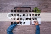 提升网站SEO效率的关键点,如何提高网站SEO效率,关键步骤和实践方法 提升网站SEO效率的关键点,如何提高网站SEO效率,关键步骤和实践方法