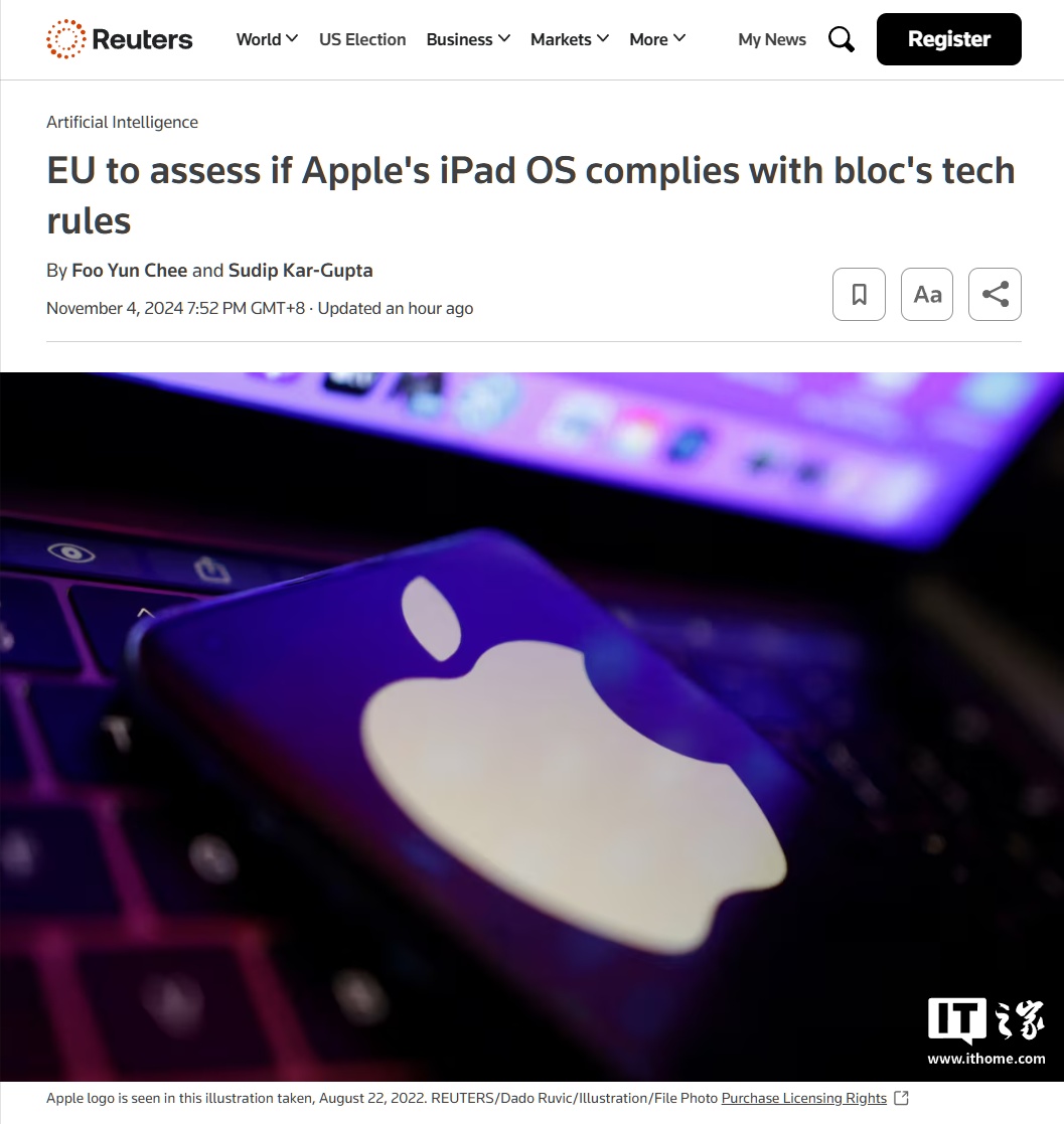 欧盟将审查苹果 iPadOS,评估其是否符合《数字市场法案》规则