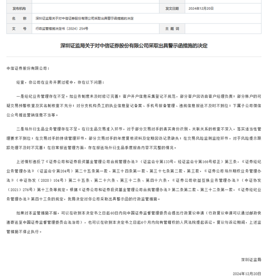 中信证券,被采取监管措施!招商证券、华鑫证券也被点名
