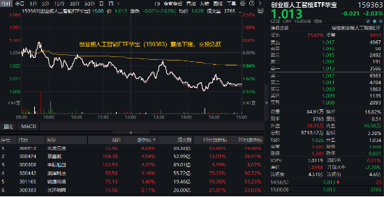 利空突袭,AI应用全线调整!创业板人工智能ETF华宝(159363)震荡收跌2%,换手率超18%领跑同类!