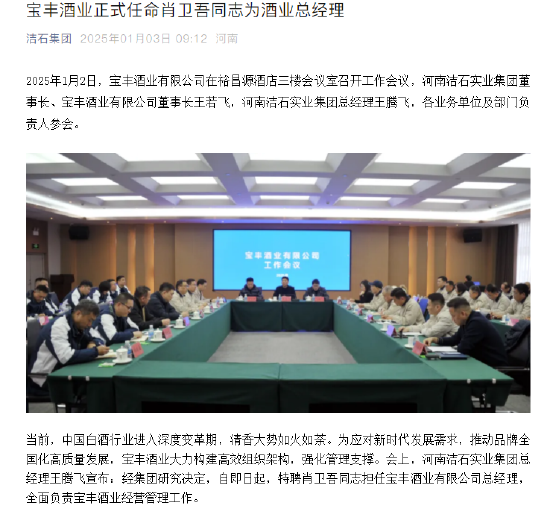 肖卫吾担任宝丰酒业总经理,业内评价其为“运作全国化高手”