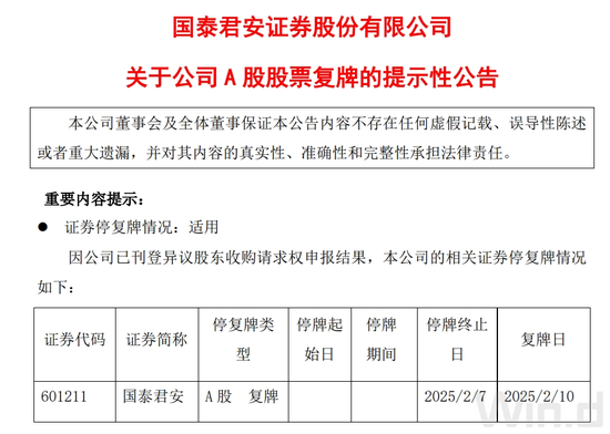 国泰君安,复牌时间定了!