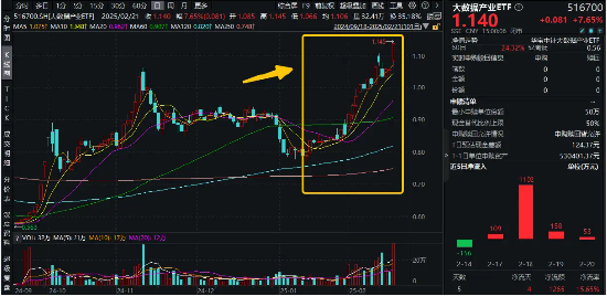 阿里+DeepSeek大消息!11股涨停,大数据产业ETF(516700)飙涨7.65%上探阶段新高,霸居全市场ETF涨幅榜前列