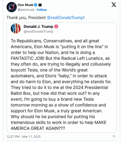 特斯拉腰斩、马斯克亏惨,特朗普:我要买一辆特斯拉支持他