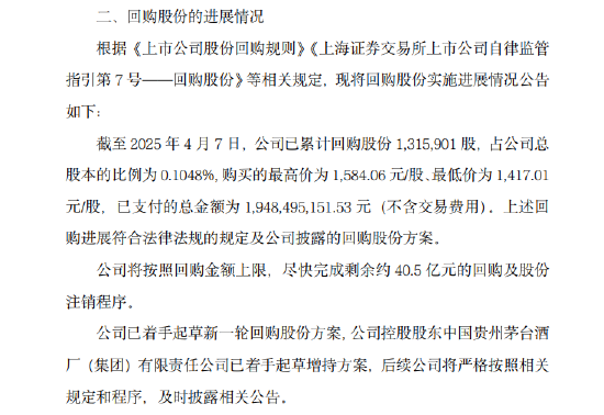 贵州茅台：公司已着手起草新一轮回购股份方案