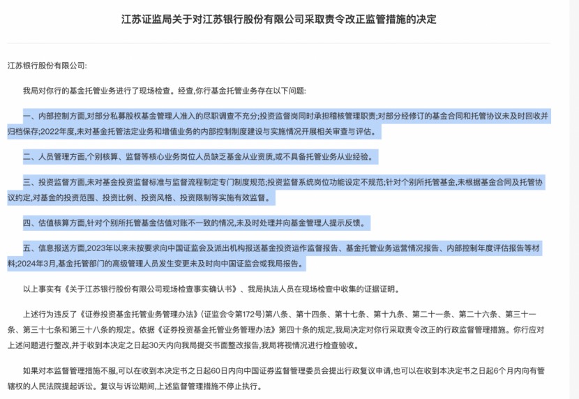 基金托管业务违规,江苏3家城商行接连遭罚,南京、江苏、苏州银行都在列