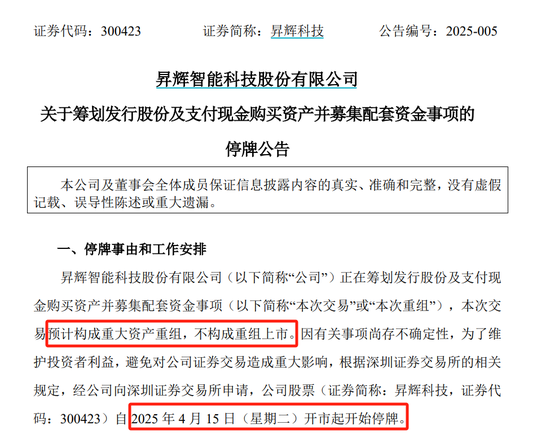 300423，重大资产重组，明起停牌！