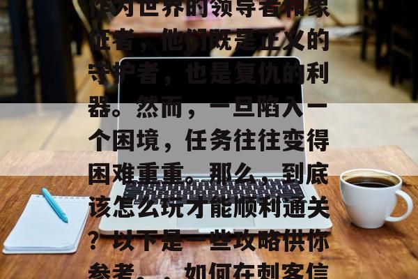 刺客在游戏刺客信条中的角色设定至关重要。作为世界的领导者和象征者,他们既是正义的守护者,也是复仇的利器。然而,一旦陷入一个困境,任务往往变得困难重重。那么,到底该怎么玩才能顺利通关?以下是一些攻略供你参考。,如何在刺客信条中成功过关,策略与技巧分析 刺客在游戏刺客信条中的角色设定至关重要。作为世界的领导者和象征者,他们既是正义的守护者,也是复仇的利器。然而,一旦陷入一个困境,任务往往变得困难重重。那么,到底该怎么玩才能顺利通关?以下是一些攻略供你参考。,如何在刺客信条中成功过关,策略与技巧分析