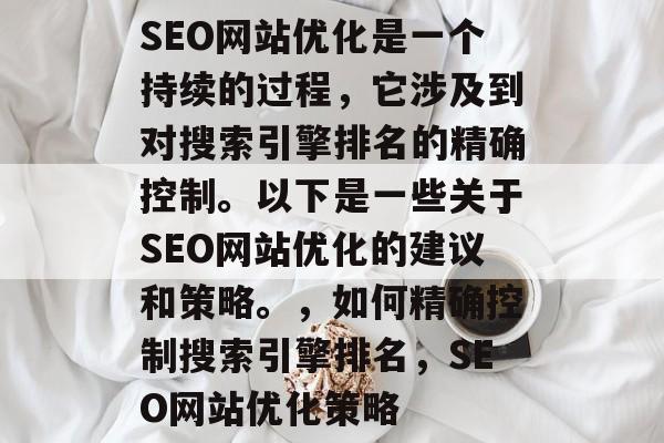 SEO网站优化是一个持续的过程,它涉及到对搜索引擎排名的精确控制。以下是一些关于SEO网站优化的建议和策略。,如何精确控制搜索引擎排名,SEO网站优化策略 SEO网站优化是一个持续的过程,它涉及到对搜索引擎排名的精确控制。以下是一些关于SEO网站优化的建议和策略。,如何精确控制搜索引擎排名,SEO网站优化策略