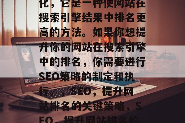 SEO是指搜索引擎优化,它是一种使网站在搜索引擎结果中排名更高的方法。如果你想提升你的网站在搜索引擎中的排名,你需要进行SEO策略的制定和执行。,SEO,提升网站排名的关键策略,SEO,提升网站排名的关键策略 SEO是指搜索引擎优化,它是一种使网站在搜索引擎结果中排名更高的方法。如果你想提升你的网站在搜索引擎中的排名,你需要进行SEO策略的制定和执行。,SEO,提升网站排名的关键策略,SEO,提升网站排名的关键策略