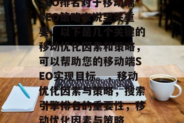 SEO排名对于移动端SEO策略来说至关重要。以下是几个关键的移动优化因素和策略,可以帮助您的移动端SEO实现目标。,移动优化因素与策略,搜索引擎排名的重要性,移动优化因素与策略 SEO排名对于移动端SEO策略来说至关重要。以下是几个关键的移动优化因素和策略,可以帮助您的移动端SEO实现目标。,移动优化因素与策略,搜索引擎排名的重要性,移动优化因素与策略