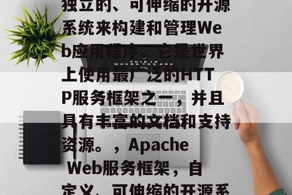 Apache 定义了独立的、可伸缩的开源系统来构建和管理Web应用程序。它是世界上使用最广泛的HTTP服务框架之一,并且具有丰富的文档和支持资源。,Apache Web服务框架,自定义、可伸缩的开源系统 Apache 定义了独立的、可伸缩的开源系统来构建和管理Web应用程序。它是世界上使用最广泛的HTTP服务框架之一,并且具有丰富的文档和支持资源。,Apache Web服务框架,自定义、可伸缩的开源系统