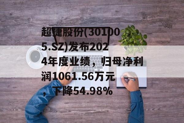 超捷股份(301005.SZ)发布2024年度业绩,归母净利润1061.56万元,下降54.98% 超捷股份(301005.SZ)发布2024年度业绩,归母净利润1061.56万元,下降54.98%